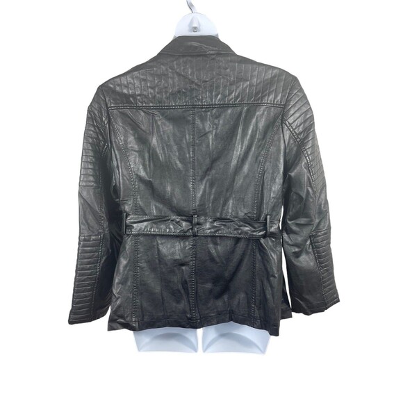 Joe Boxer Black Faux Leather Moto Biker Classic 3x Jacket Tie Waist - Picture 2 of 11